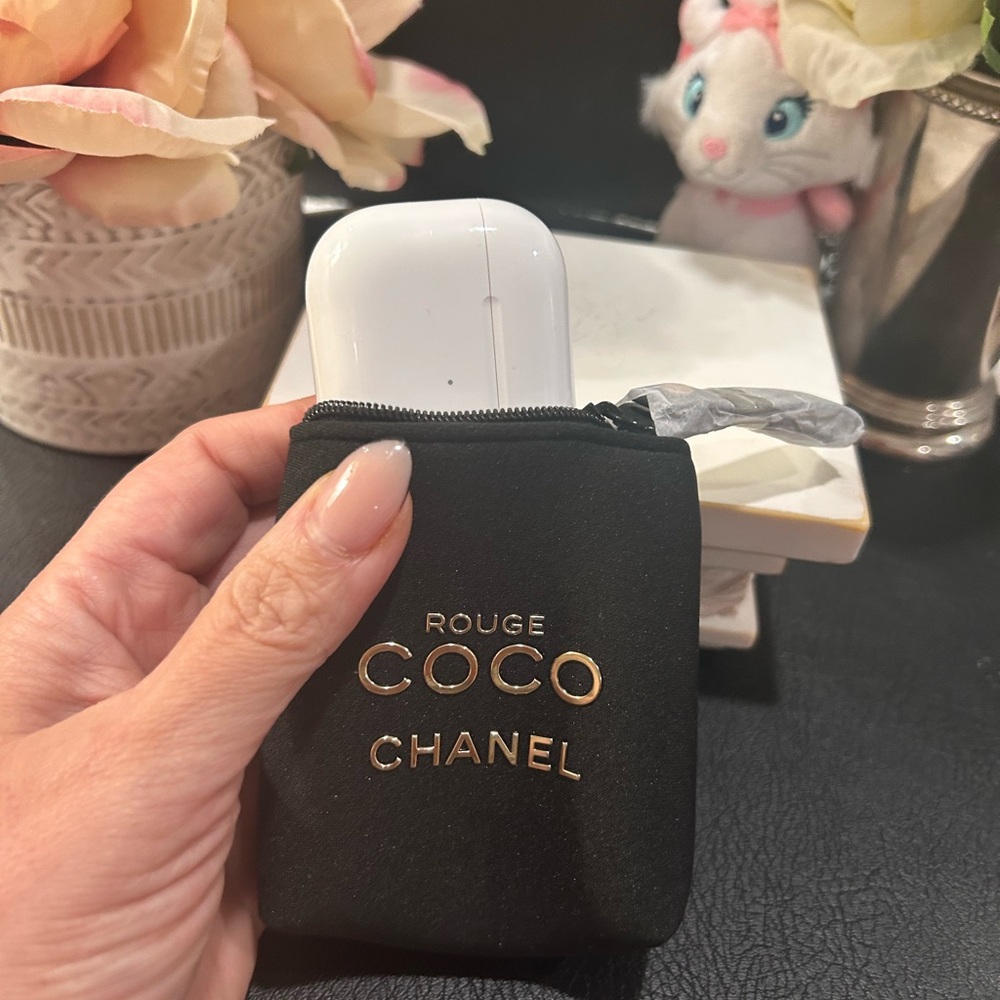 Chanel Black and Gold Neoprene Lipstick/AirPods Pouch